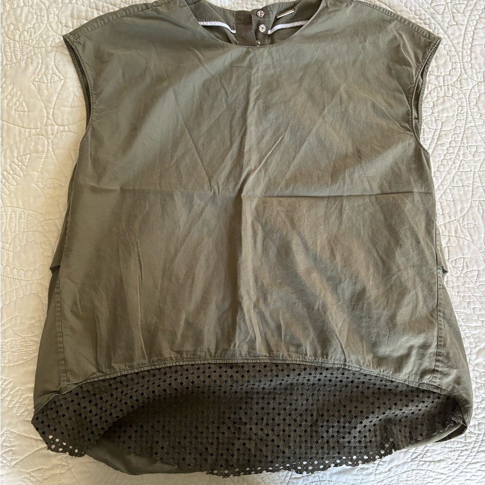 Adam Lippes cotton top, loose, utility style, olive green, sleeveless